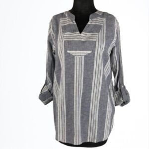 Natural Reflections Top Women’s Size Large Cotton/Linen Blend Gray White Striped